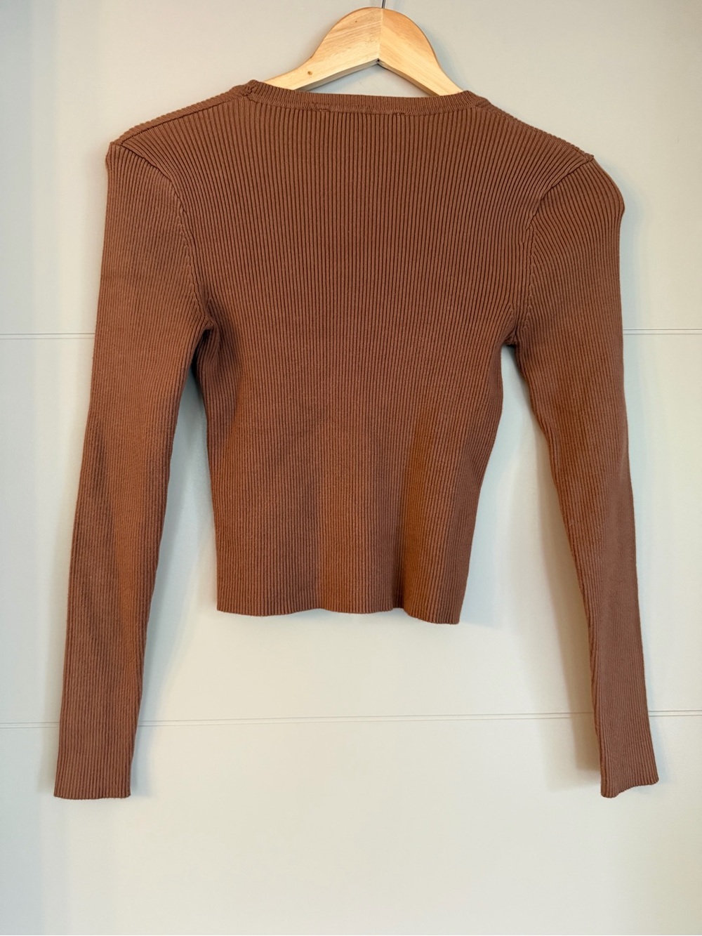 ZARA Ribbed Knit Crop Sweater | Brown | Size Medium - Picture 3 of 5